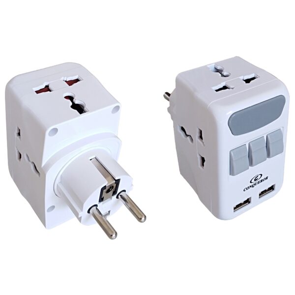 Conqueror 3 Plug 2 USB Adapter Wall Tap Multiple Charging Station Overvoltage Protection - G156B