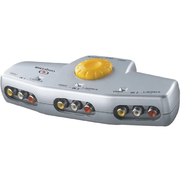 Conqueror 3 Way Audio Video Switch Selector Box Splitter with RCA Cable for VCD / DVD / Video Camera / Recorder / Video Game - G170