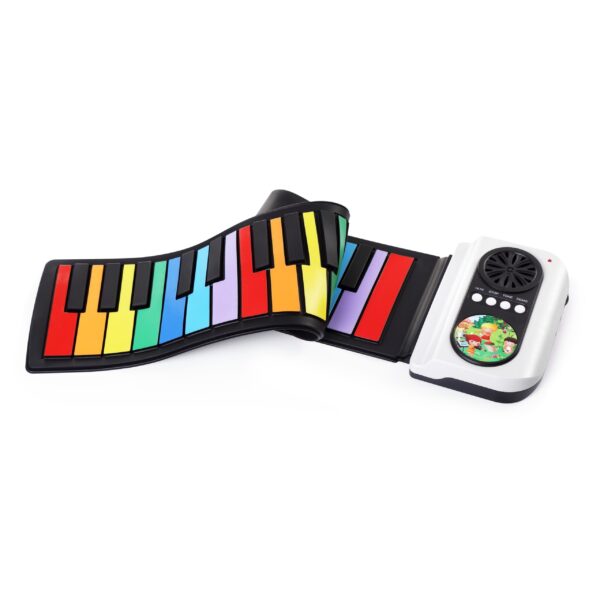 Flexible Roll Up Keyboard Piano Portable Foldable Silicone Piano 37 Key with Speaker Rainbow - M409